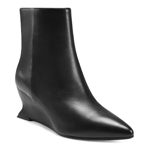AEROSOLES Black Leather Inee Comfort Wedge Booties - Picture 7 of 7
